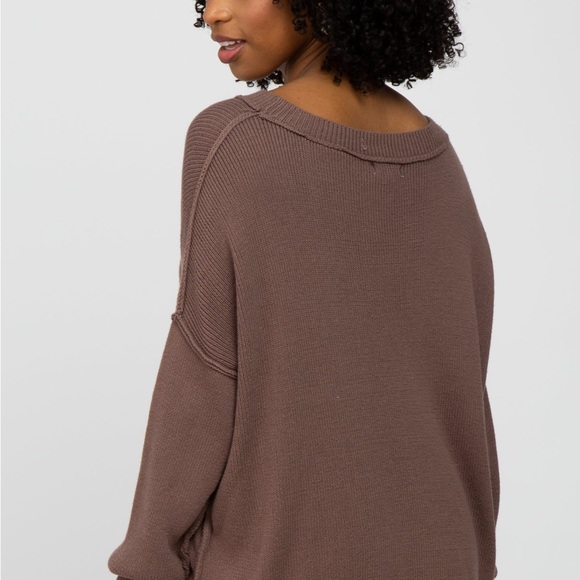 PinkBlush Brown Exposed Seam Side Slit Maternity Sweater - Picture 3 of 5